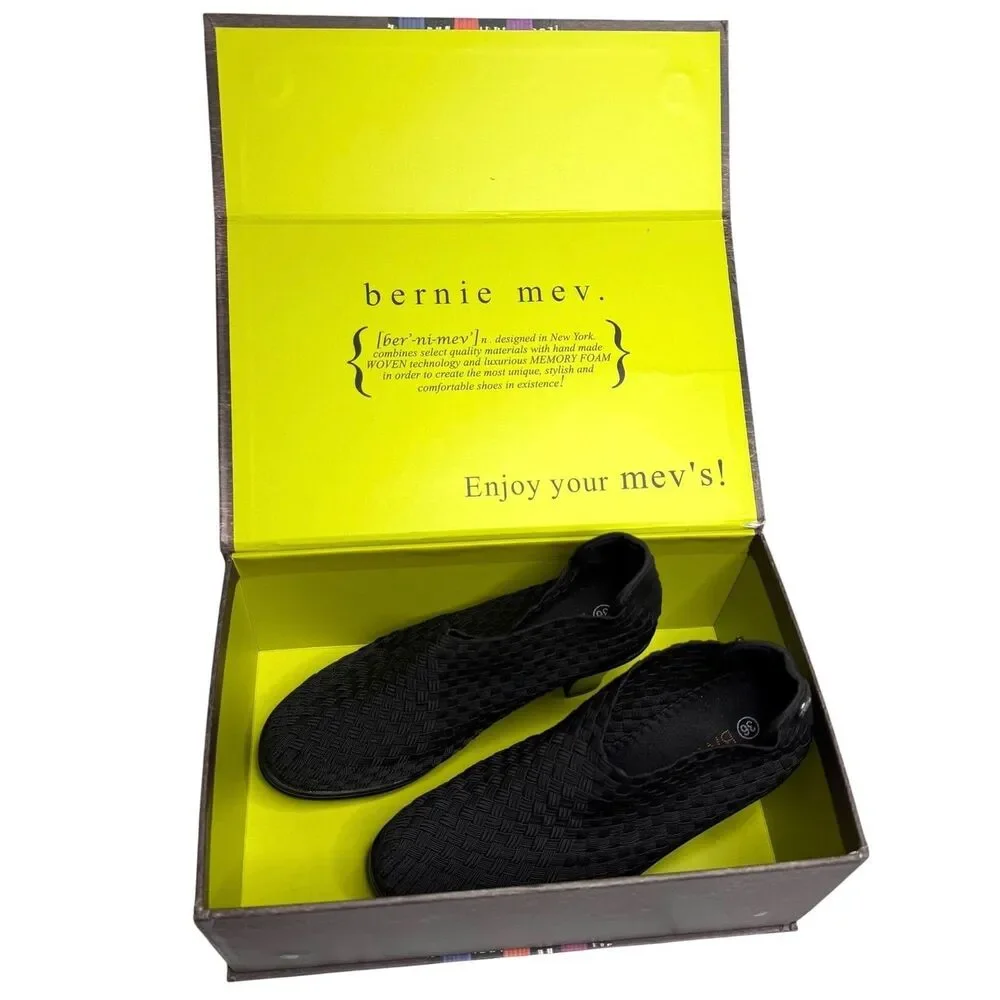 Bernie Mev Chesca Woven Shoes Clogs Slip On Heeled Women Black 36 US 5.5 NIB